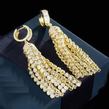 

YP160 Luxury 925 Silver CZ Zircon Tassel Dangle Earring AP Evening Dress Ball Jewelry for Women Lady Wedding Jewelry