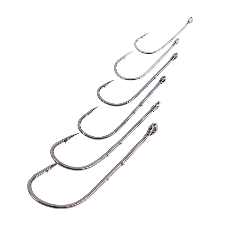 

New 50Pcs/bag Fishing Hooks Black Offset Sliced Long Barbed Shank Baitholder Bait Hook Size 1#-6# 1/0# 3/0# 5/0#