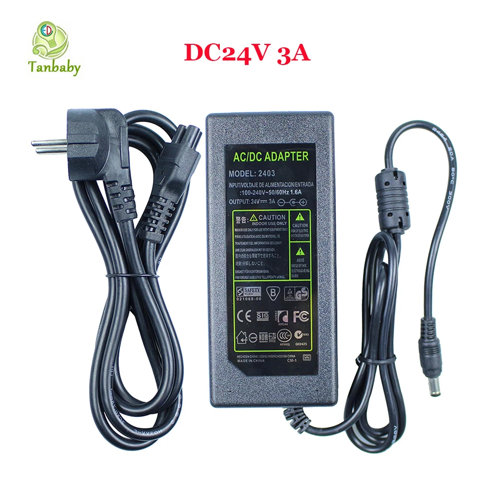 

Tanbaby 72W Power Supply DC24V 3A Power Adapter lighting switch Transformer 5.5*2.1mm DC output for Flexible LED Strip Lights