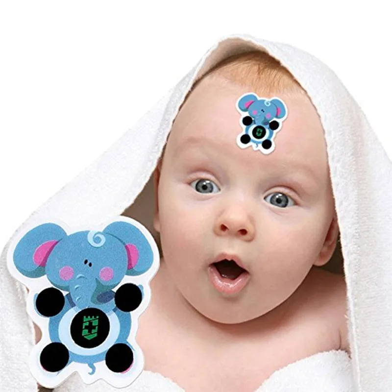 

10PCS LCD Forehead Thermometers Body Fever Thermometers Head Bands Kids Safety Cartoon Elephant Stickers Termometro