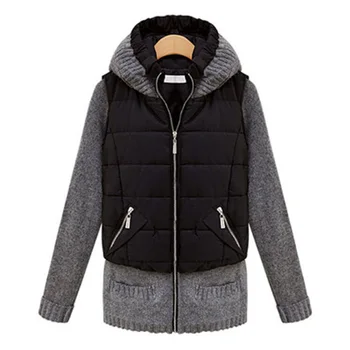 

Autumn and winter new European and American women Slim warm stitching false two pieces of cotton hooded cotton jacket AL08081