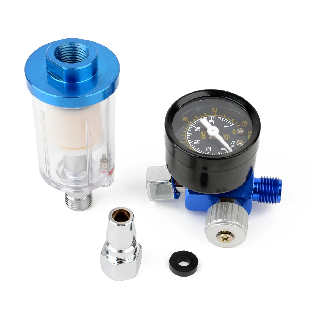 1/4" Scratch Air Pressure Regulator Gauge Spray Tool & In-Line Water Trap Filter Tool 0-140PSI/10Bar Oil-water Separator