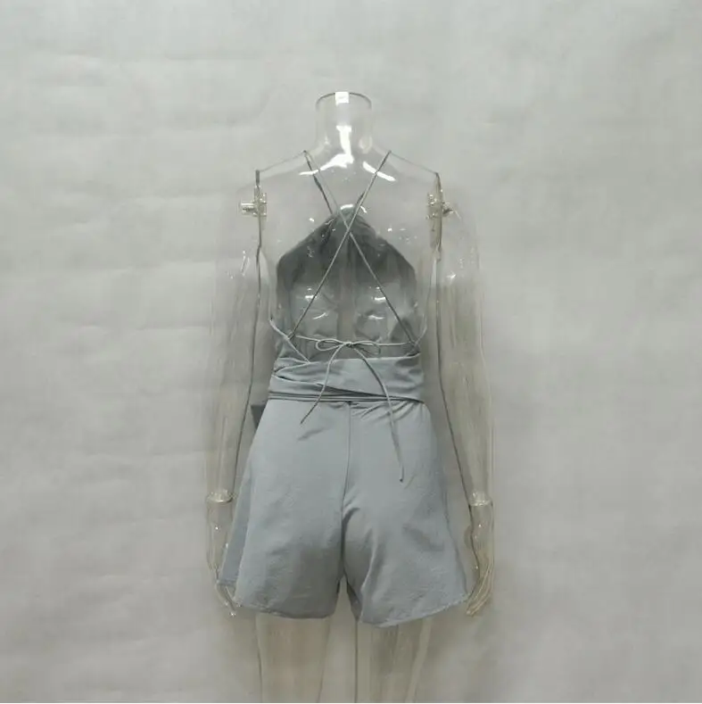  Casual shirts Playsuit Cut Out Sexy Body Women Jumpsuit Shorts Boho Sash Bow Halter Style Summer Be