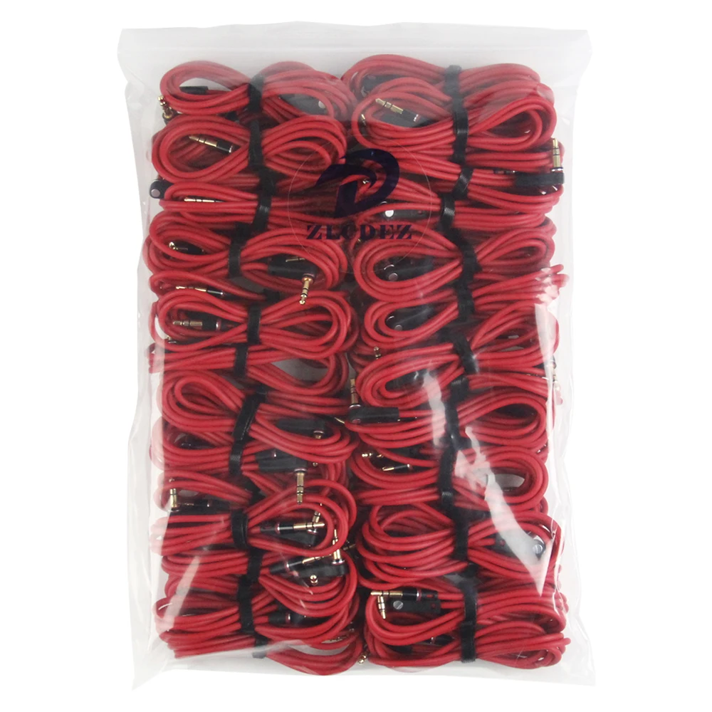 50PCS lot 1 2m Red Audio Cable 3 5mm M M Plug Jack Stereo Audio Headphone Extension Cable Cord For 3 5mm Earphone mp3 wholesale