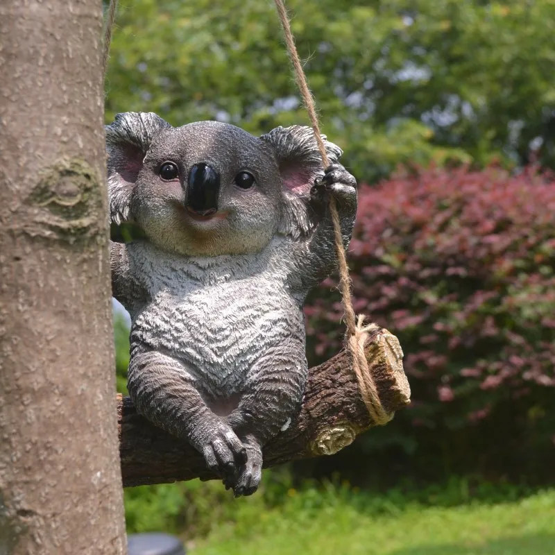 Cute Koala Playing Swing Sculpture Handmade Polyresin Animal