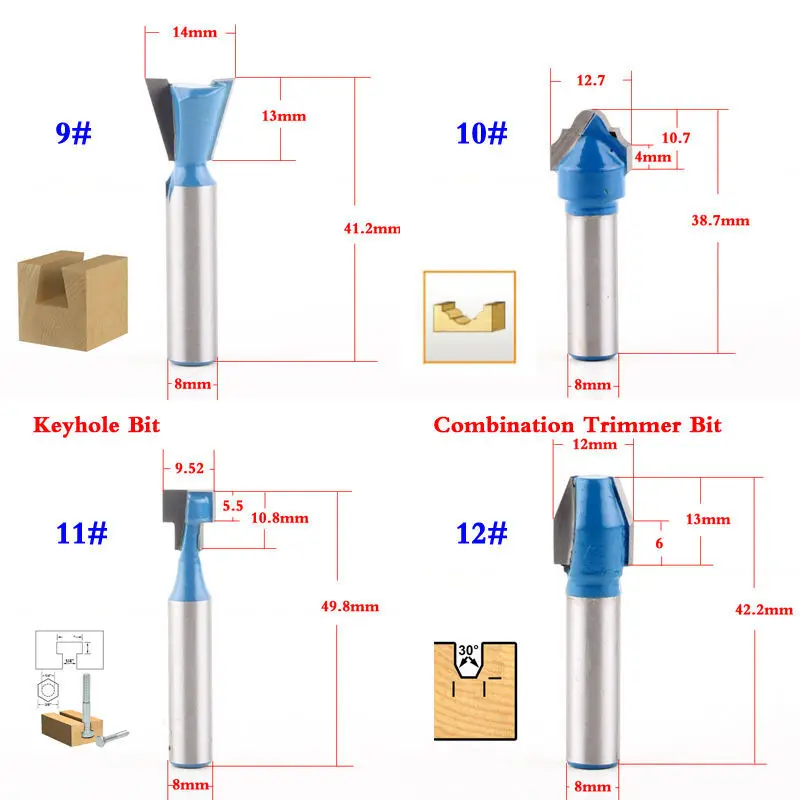 1 шт. 8 мм хвостовик древесины маршрутизатор бит прямой Концевая фреза триммер очистка заподлицо отделка угловая круглая бухта коробка биты инструменты фреза