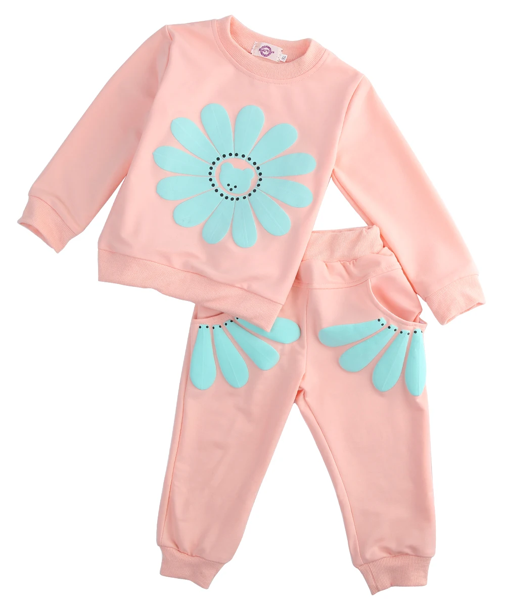 2018 Infant Baby Girls Kids Long Sleeve SunFlower Long Sleeves Sweatshirt Sweatsuit T-shirt Tops+Pants Outfit Autumn Set SS