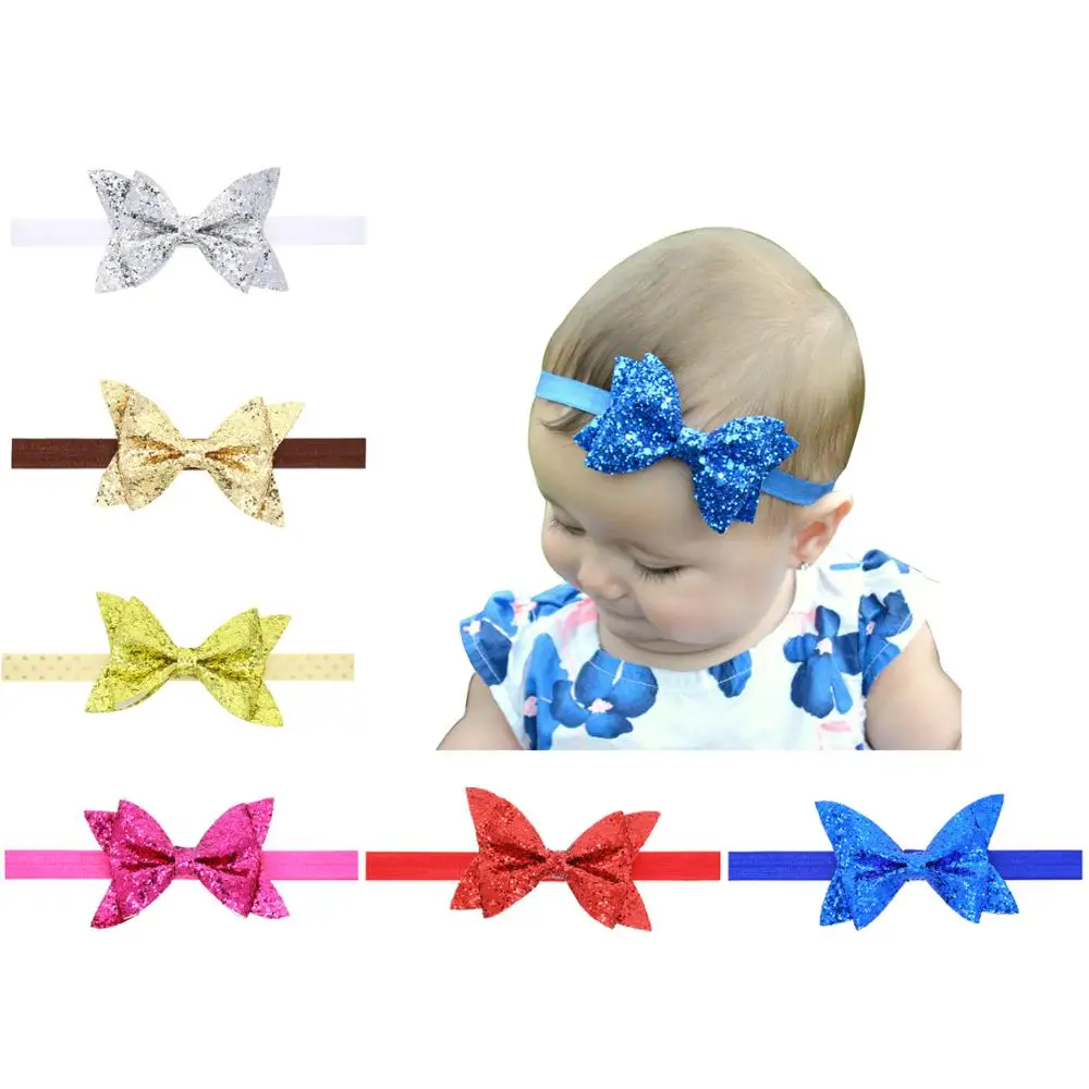 6PCS/Lot 4" Glitter Sequin Bow Headbands Hair Bands Baby Girl Toddlers