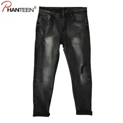 Phanteen Винтаж серый Skinny fit человек Джинсы для женщин рваные эластичный с низкой талией зауженные джинсы высокое Качественный хлопок моды