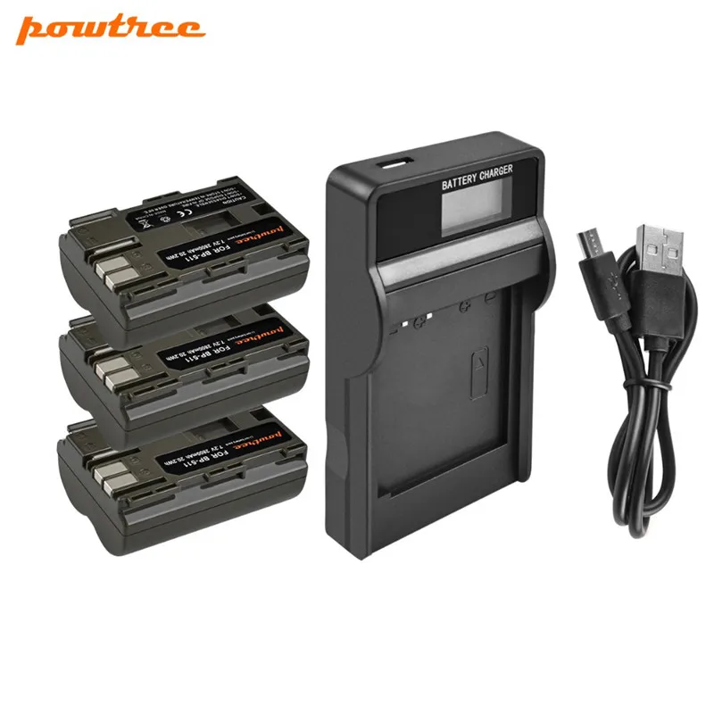 3 Battery charger Аккумулятор Powtree для цифровой камеры Canon 7,2 V 2800mAh BP-511 BP 511 BP511 BP511A+ ЖК-зарядное устройство для 300D 5D 30D 40D G6 90IS - Цвет: 3 Battery charger