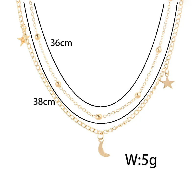 Многослойное ожерелье с воротником Лариат для женщин, подвеска с Луной и звездой, простое Макси-Чокеры в виде сердца, длинное ожерелье в золотую полоску, бохо, богемное