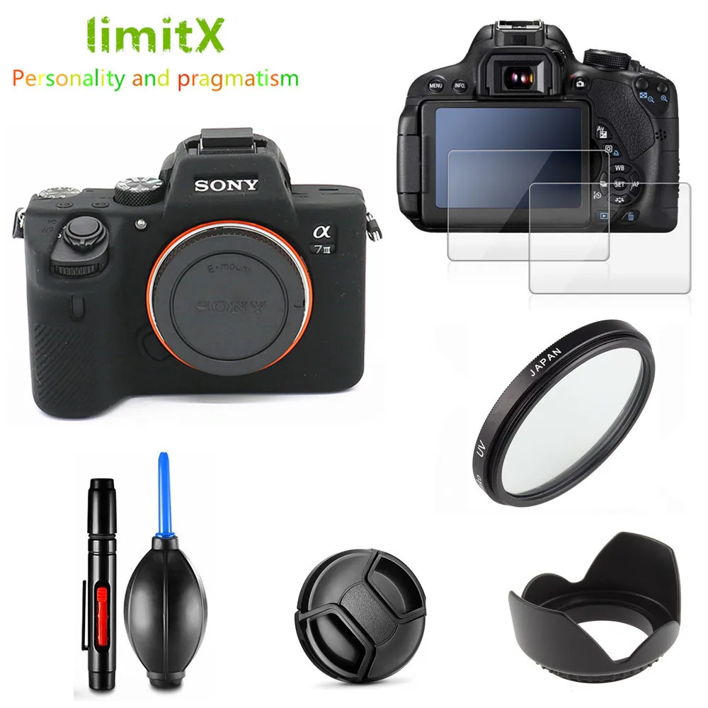 

NEW Screen Protector / Camera case / UV Filter Lens hood Cap Cleaning pen Air Blower for Sony A7 III / A7R III with 28-70mm lens