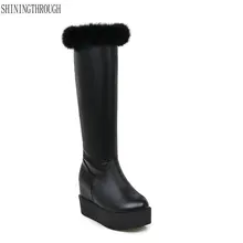 Г. Новая женская обувь сапоги на плоской платформе женские сапоги на высоком каблуке черные, Белые зимние сапоги до колена