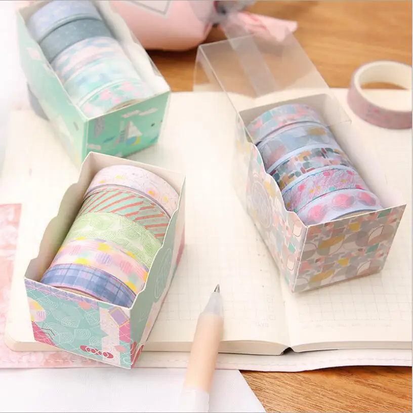 

9pcs/lot Basic Grid Wave Colorful Masking Washi Tape Set Crafts and Scrapbooking Paper Decor Japanese Stationery Office Supplies