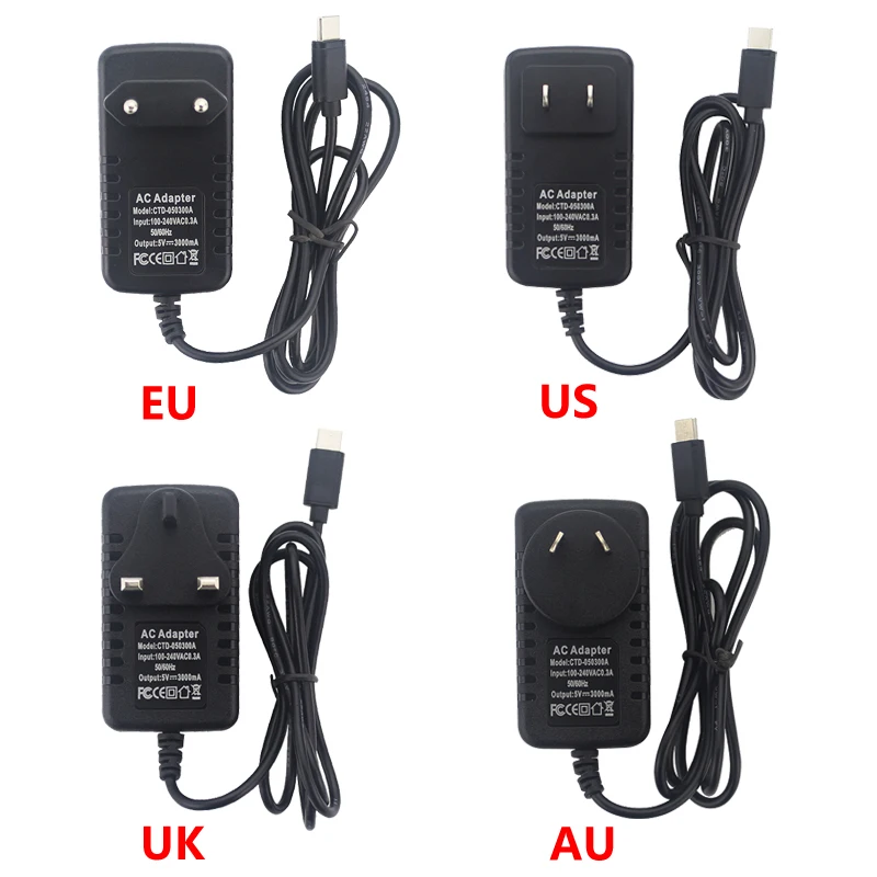 Universal Type-C Power Adapter Charger for Raspberry Pi 4 - 5V 3A Multi-Plug Options