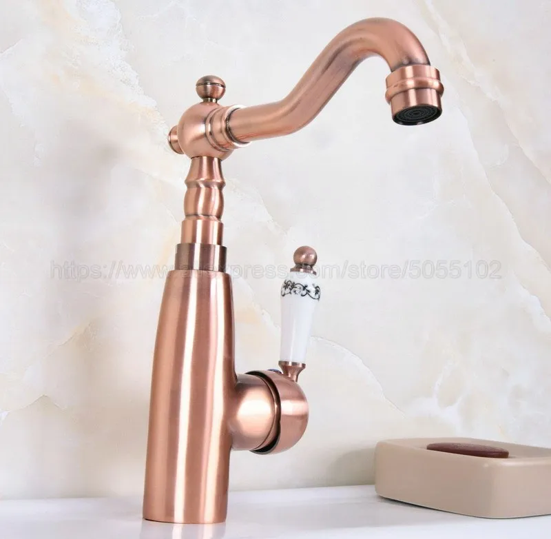 Bathroom Basin Sink Faucet Antique Red Copper Single Handle Kitchen Tap Faucet Mixer hot and cold water tap znf629