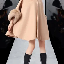 На зимнем меху воротник плащ пальто с рукавами «летучая мышь» хаки Пальто свободного кроя Для женщин теплая шерсть пальто Пух куртка abrigos Mujer пальто-накидка