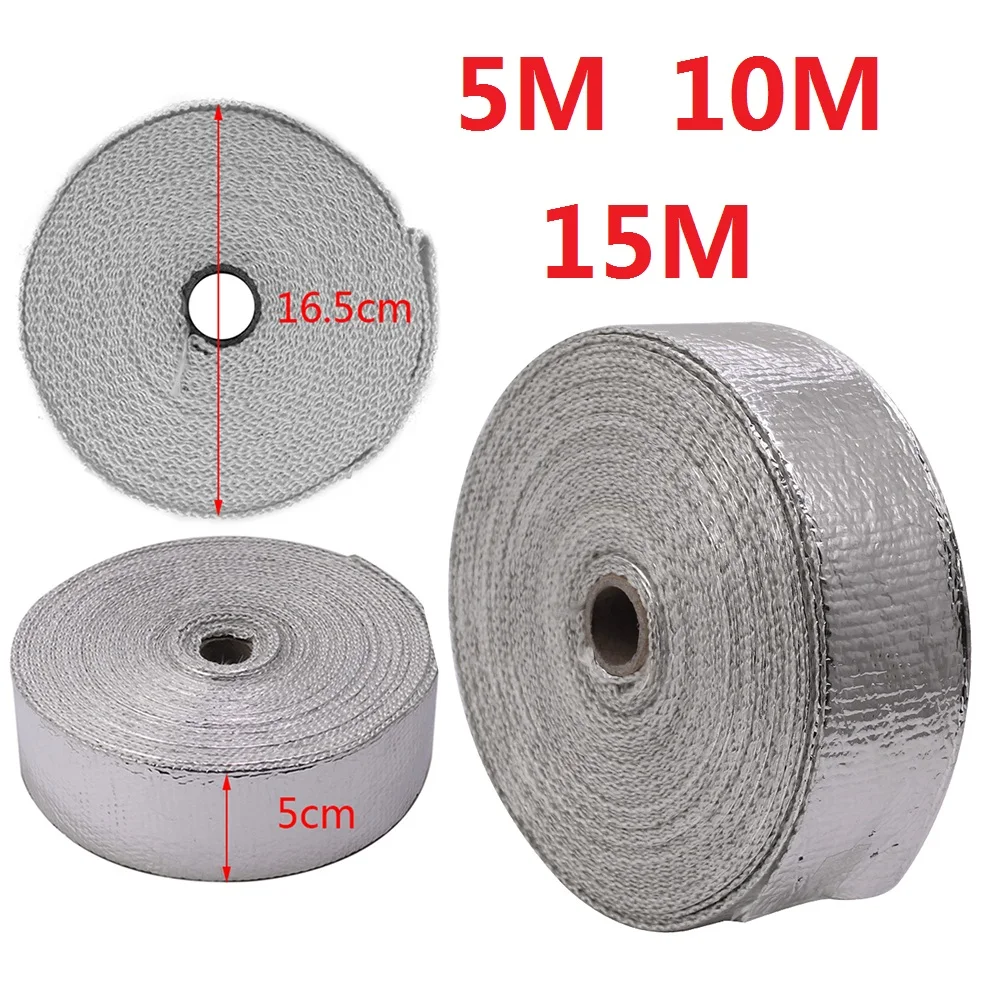 

5cm x 10M Sliver Exhaust Pipe Insulation Thermal Heat Wrap for Car Motorcycle Accessories Header 15M 10M 5M