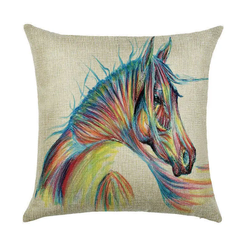 Декоративные льняные Цветные подушки 45*45, наволочка для дивана с рисунком лошади, наволочка для гостиной, наволочка 40581 - Цвет: 009