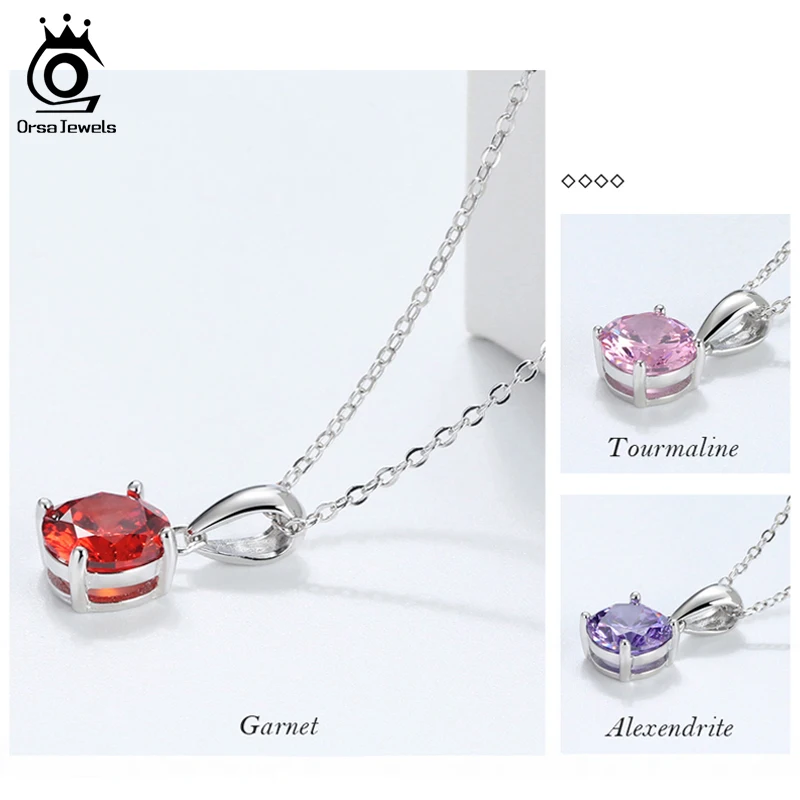 ORSA JEWELS 925 стерлингового серебра кулон ожерелье для женщин 12 Цвет месяц Lucky камень