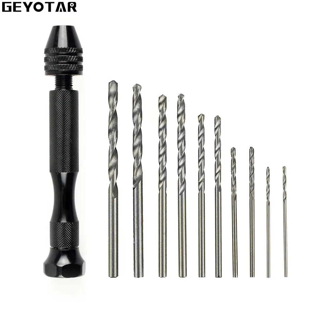 Manual-Mini-Micro-Aluminum-Rotary-Hand-Tool-Countersink-Drill-Bit-Chuck-with-10pcs-Twist-Drills