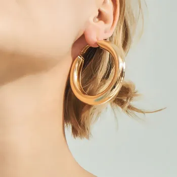 

EK2183 Beautiful Exquisite Punk Rock Minimalist 50mm Thick Tube Big Gold Alloy Round Circle Hoop Earrings for Women oorbellen