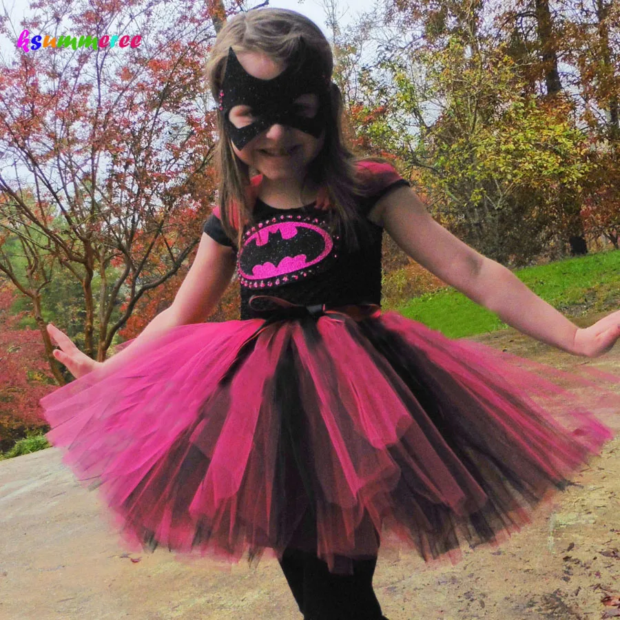 Ksummeree rose vif Batman filles Tutu robe avec masque Super héros robe enfants Cosplay Halloween Costume robes