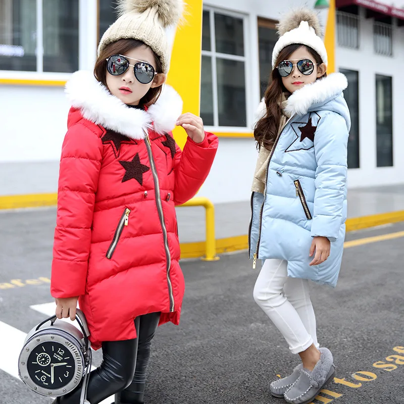

Girls long coat 2017 new  winter children's hand cotton padded Jacket Outwear children's clothing 5-8 year