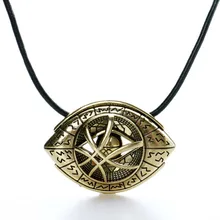 2016 Doctor Strange Necklaces for Men Antique Bronze Eye Shape Pendant with Leather Cord steampunk Long Necklace Movie Jewelry