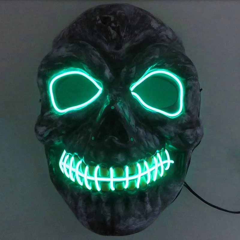 Неоновые маски на Хэллоуин, страшная маска с черепом, светодиодный маскарадный маскарад, тушь для ресниц, косплей, карнавальные, вечерние, маскарадные маски, маска с изображением скелета корку, страшные маски - Цвет: Зеленый