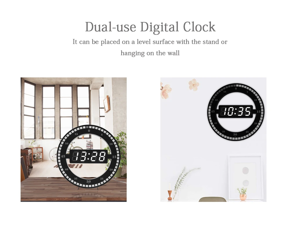 Циркулярный светодиодный фотоэлемент, цифровые настенные часы, современный дизайн, двойное использование, затемнение, цифровые часы для украшения дома, штепсельная вилка стандарта ЕС/США