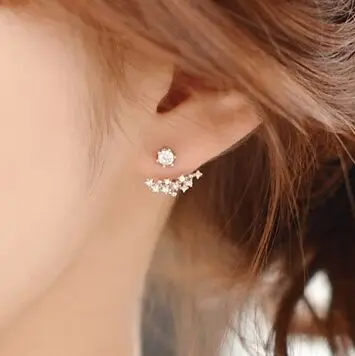 

2018 Shiny Crystal Ear Jacket Earrings Twinkle Stars Stud Earring Zircon Copper Material Gold/Silver Color Avaiable YP0390