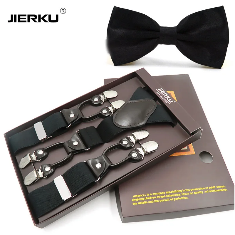 JIERKU/комплект с галстуком на подтяжках мужские подтяжки бабочкой 6 зажимов модные
