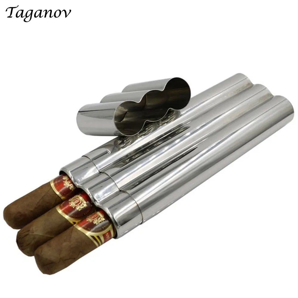 304 Stainless Steel Three Cigars Tube Box Mirror Polished High Quality