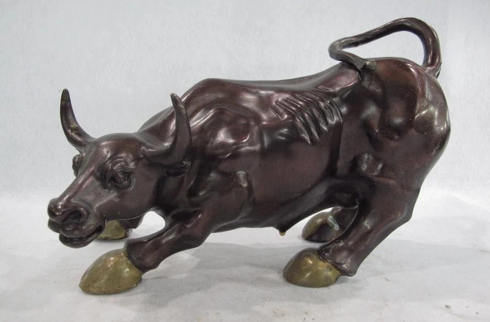 

Chinese Copper Bronze Folk Feng Shui Money Wealth Money Cow OX Bull Art Statue