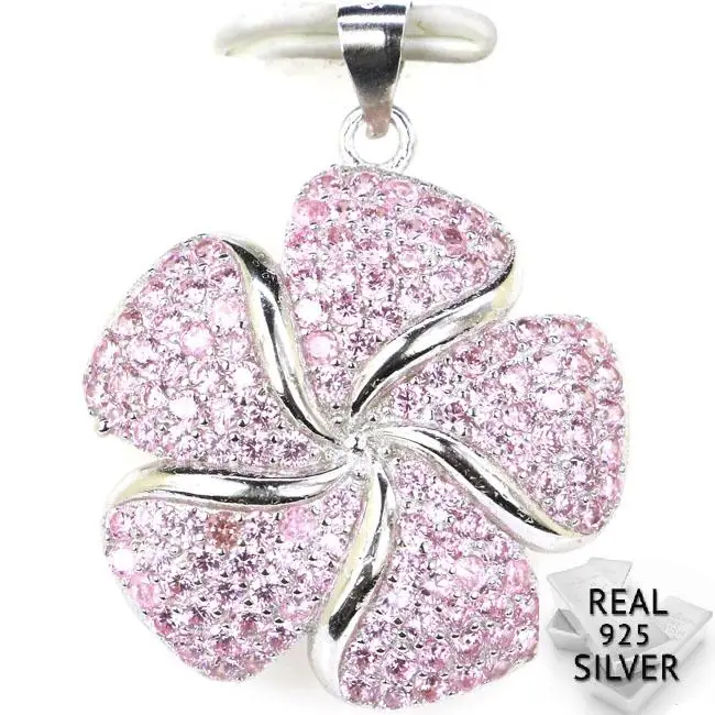 

Guaranteed Real 925 Solid Sterling Silver 5.0g Luxury Flower Shape Pink Kunzite Woman's Wedding Pendant 31x24mm