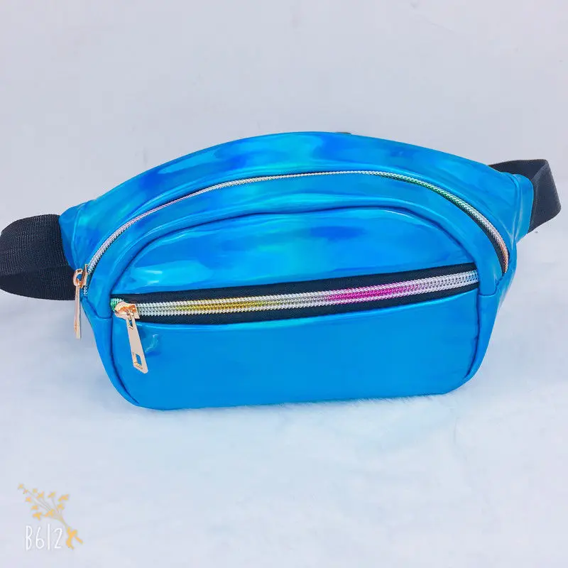 Женская поясная сумка из искусственной кожи для путешествий, пояс для денег, праздничный кошелек, блестящая многоцветная сумка-кошелек, голубой, серебристый, Радужный - Цвет: Синий