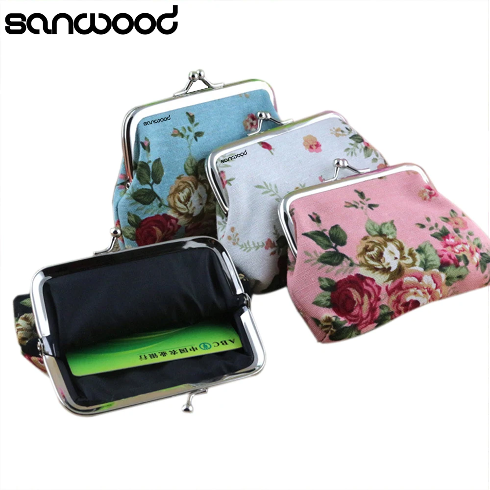Mini Rose Printed Canvas Hasp Zero Purse Key Coin Card Holder Wallet Clutch Bag Carteira кошелек женский monedero mujer