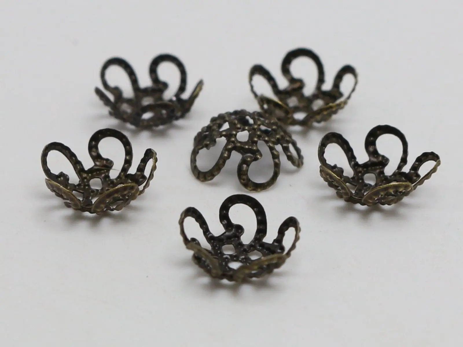 

500 Bronze Filigree 5-Petals Flower Bead Caps 10mm Fit 10-12mm Bead Jewelry Find