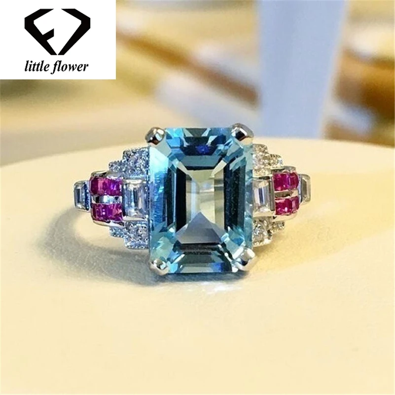 

S925 Topaz Stone Sea Sapphire Ring 925 Sliver jewelry Diamond Jewelry for Women Anillos Bizuteria Ring pierscionki Gemstone