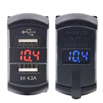 

Hot Dual USB Car Boat Socket Rocker Switch Panel with Voltage Voltmeter Blue 12V