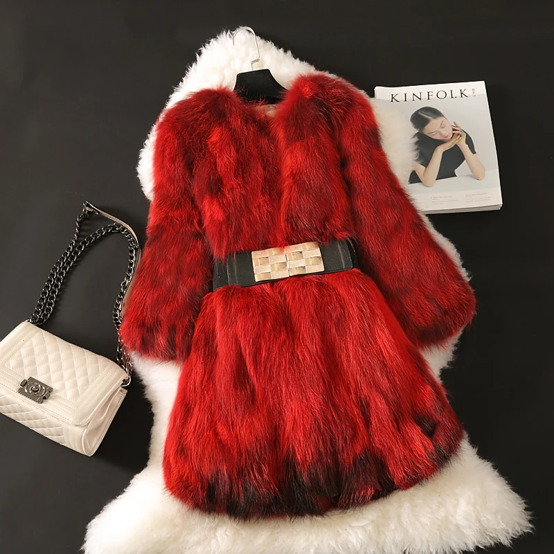 Fashion warm natural raccoon dog fur winter coat outerwear women O neck 3/4 sleeve real fur jackets and coats new autumn g628