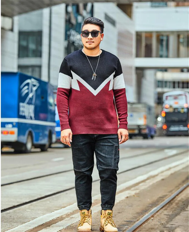 2018 новый большой размер XXL-6XL 7XL Мужская мода шерстяной свитер осень-зима свободный свитер в повседневном стиле Для мужчин печатных пуловер