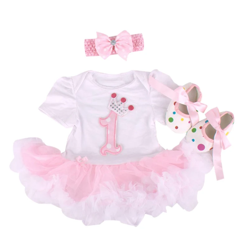 Детские комбинезоны; комплект одежды из 3 предметов для младенцев; платье-пачка белого и розового цвета для первого дня рождения; комбинезон с повязкой на голову