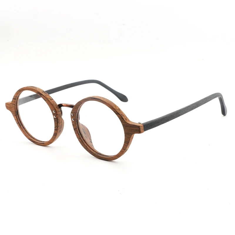 HDCRAFTER деревянные оправы для очков для мужчин унисекс круглые прозрачные линзы очки ретро очки Рамка высокое качество - Цвет оправы: brown black C90