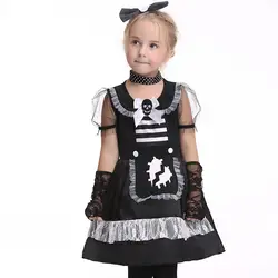 Детский костюм вампира на хеллоуин для девочек, жуткий череп, черное кружевное платье, озорный трюк, театральный стиль, готический наряд