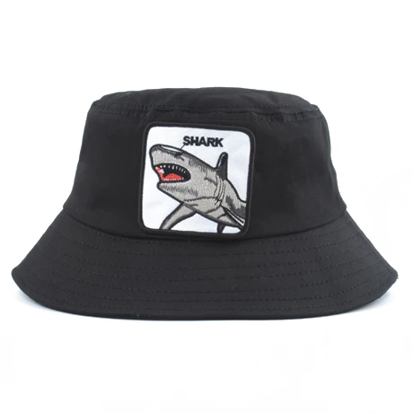 shark black Новинка, модные Панамы, Панама, шляпы для мужчин и женщин, летняя Рыбацкая шляпа с вышивкой акулы, хип-хоп кепка, шляпа Боба, шапка - Цвет: shark black