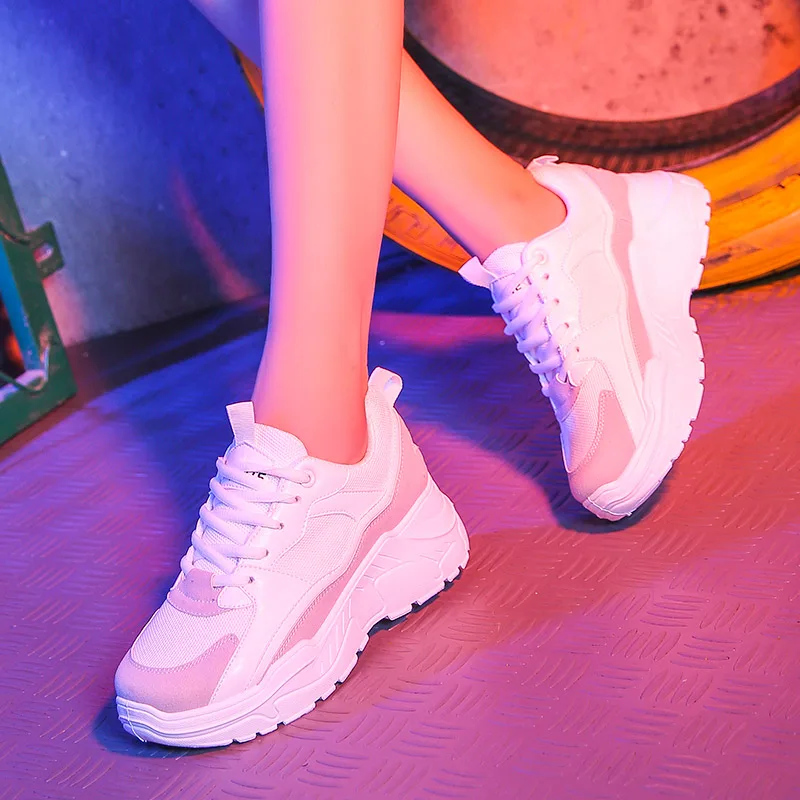 Ceny Chunky Sneakers Women 2019 modne buty na platformie kosz Femme Vulcanize buty damskie Casual Krassovki damskie trenerzy buty dla taty