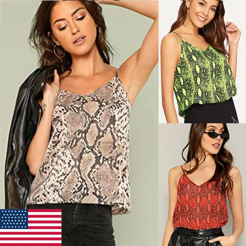 

Summer Women's Sleeveless Snake Skin Printed Vest Tank Tops Holiday Beach Blouse