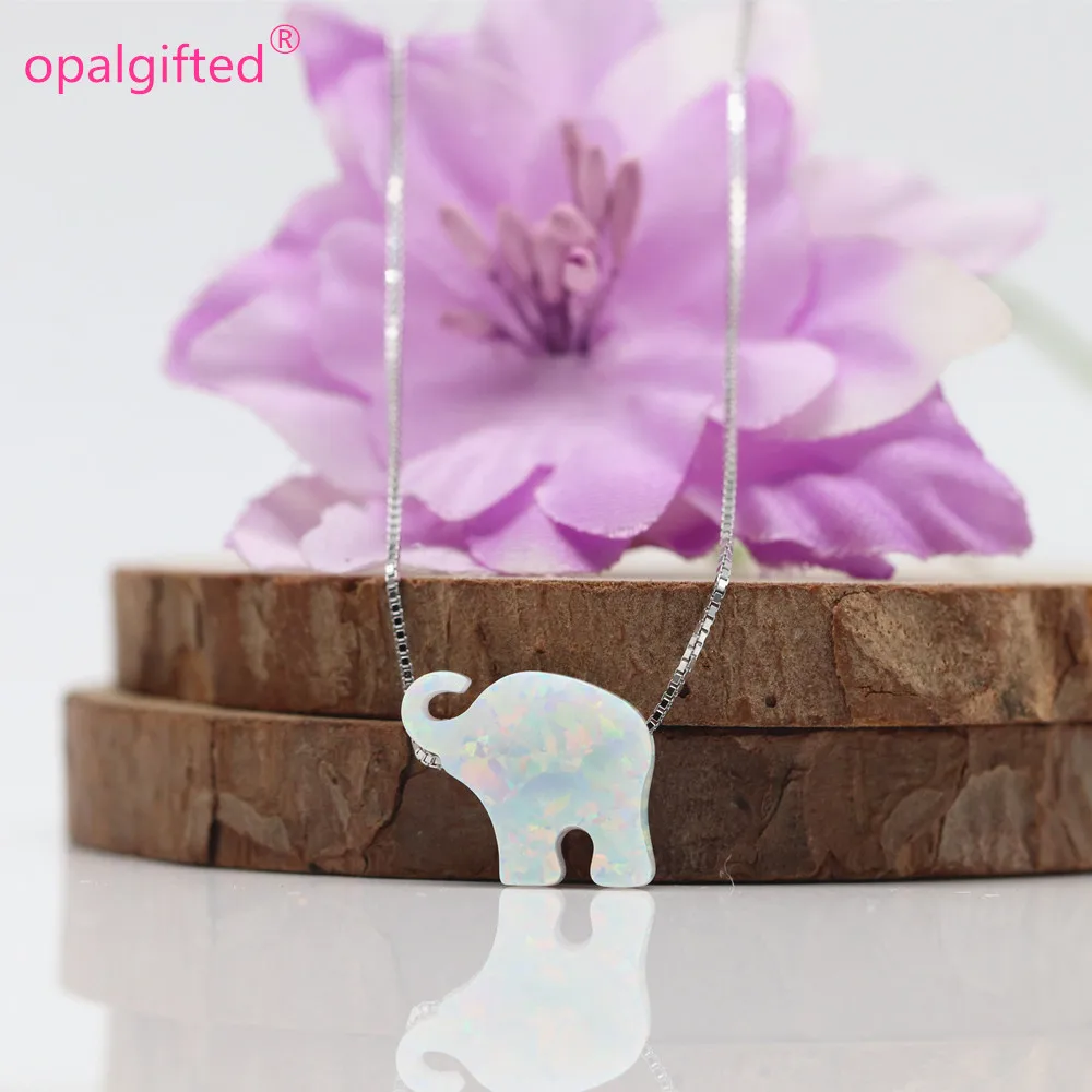 

(1pc/lot) synthetic 12*14mm white Elephant Opal Pendant Necklace 925 silver opal Necklace Fashion Jewelry For Women Lucky Gifts